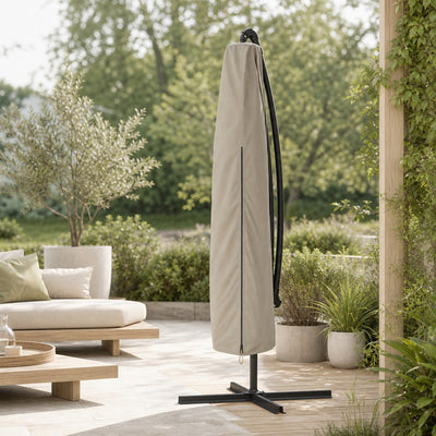 Clean garden furniture being covered and stored on an autumn patio