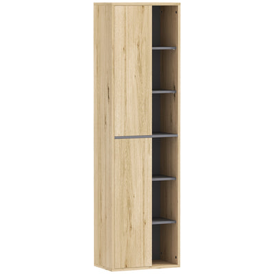 Petite salle de bain lumineuse avec colonne de rangement blanche et armoire murale suspendue