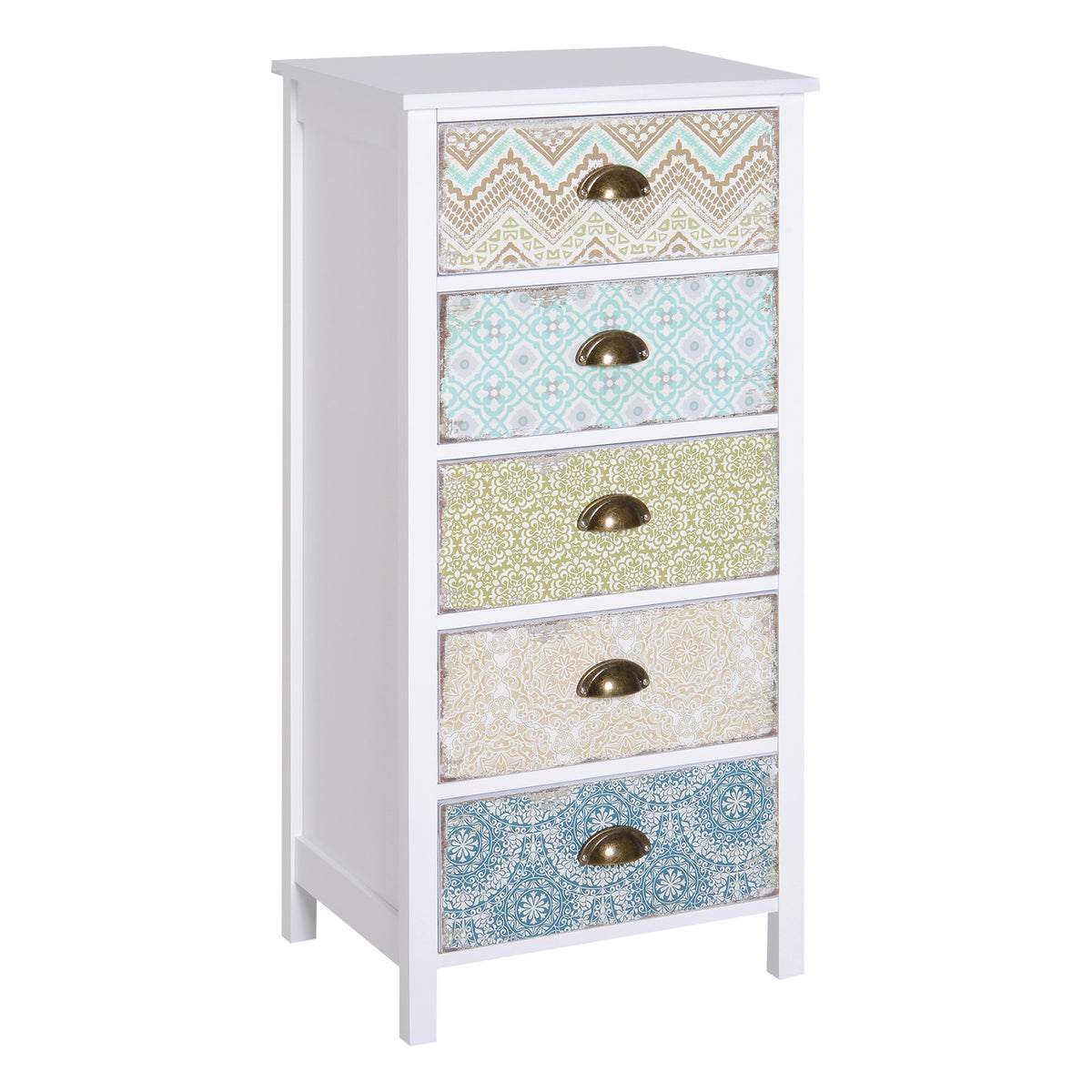 Cómoda de Dormitório Moderna Cómoda de Madeira com 5 Gavetas com Diferentes Padrões Móvel Cómoda para Sala de Estar Escritório 46x34x97,5 cm Multicor — foto 1