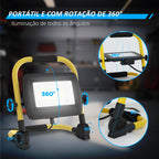 Preojetor LED Recarregável com Cabeças e Suporte Ajustáveis 50W 4250 Lúmenes IP65 6500K Reflector LED Resistente à Intemperie Portátil com Pega para Interior e Exterior Amarelo e Preto — foto 4
