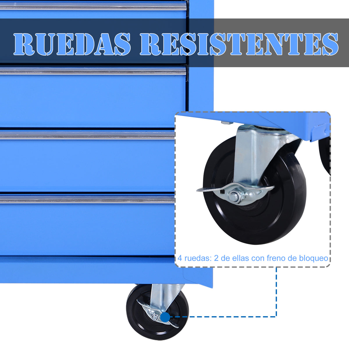 Carrinho de Ferramentas para Oficina com Rodas e 5 Gavetas Fechadura e Alça Lateral 67,5x33x77 cm Azul — foto 6