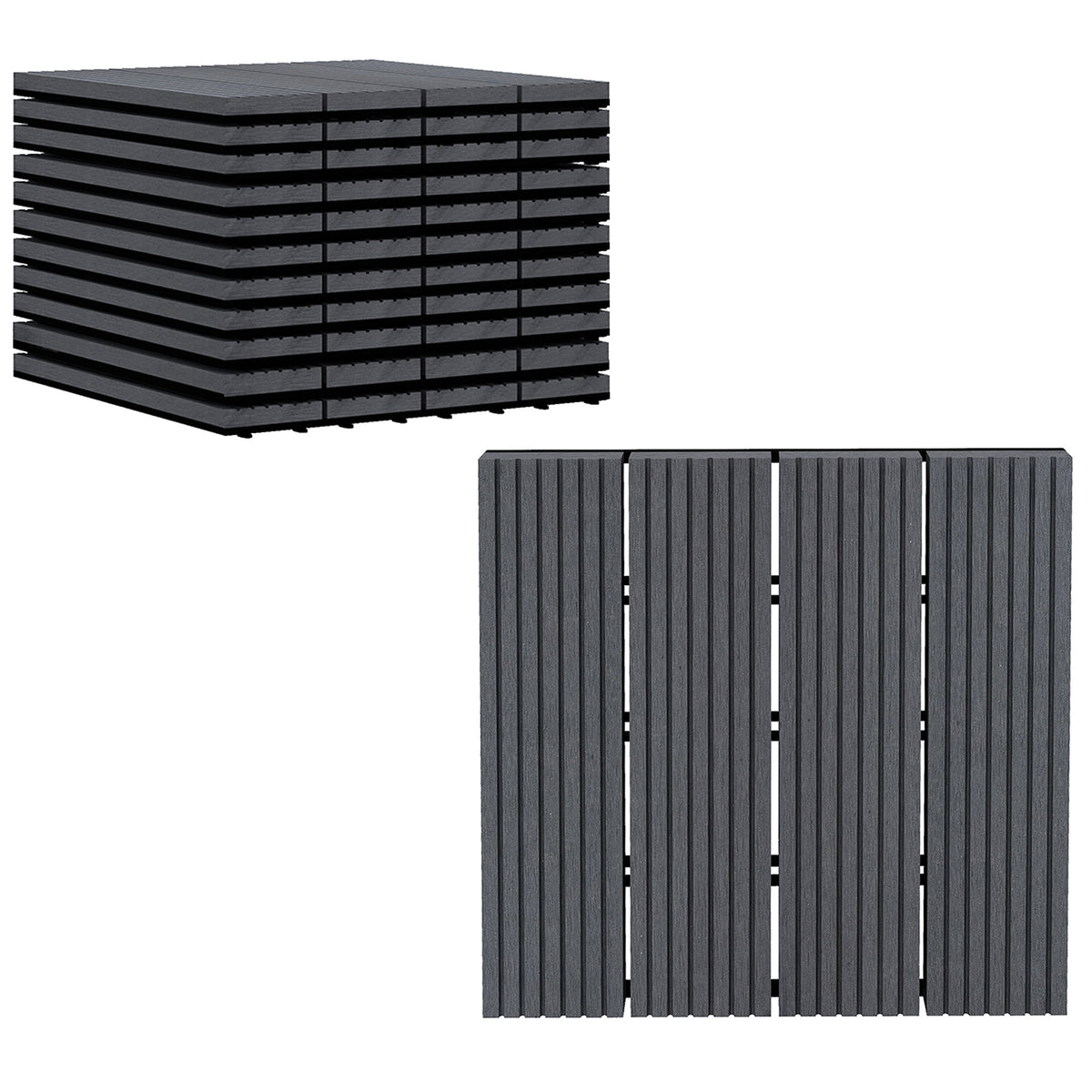 Conjunto de 11 Peças de Estrados Exterior 30x30 cm 1 m² Estrados de Jardim Antiderrapante e Resistente às Condições Climáticas Fácil Instalação para Jardim, Terraço e Varanda Cinzento — foto 1