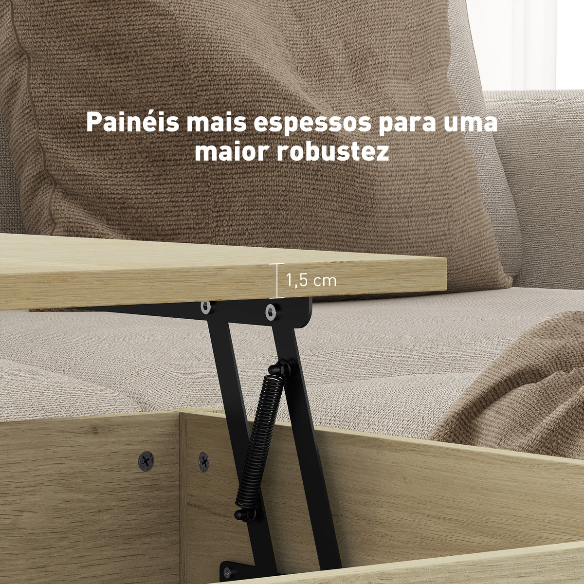 Mesa de Centro Elevável Mesa de Centro com Bancada Elevável Espaço Oculto de Armazenamento Gavetas e Prateleira Aberta 100x50x48-62 cm Carvalho — foto 6