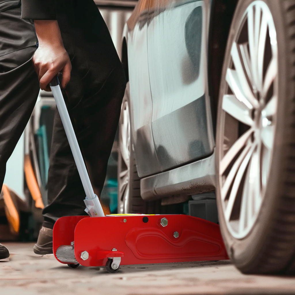 Macaco Hidráulico para Carros de 2 Toneladas Macaco Hidráulico com Altura Ajustável 12-30 cm e 4 Rodas para Apoiar Carros Vermelho e Cinza — foto 2