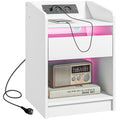 Mesa de Cabeceira com Luzes LED Mesa de Cabeceira com Gaveta Prateleira Estação de Carregamento Entrada USB e Controlo Remoto 40x40x58 cm Branco - Modelo 1 — foto 1