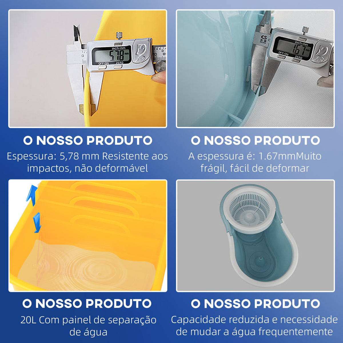 Balde de Limpeza 20L com Rodas e Espremedor Balde para Esfregona com Separador de Água 60x27x70,5 cm Amarelo — foto 6