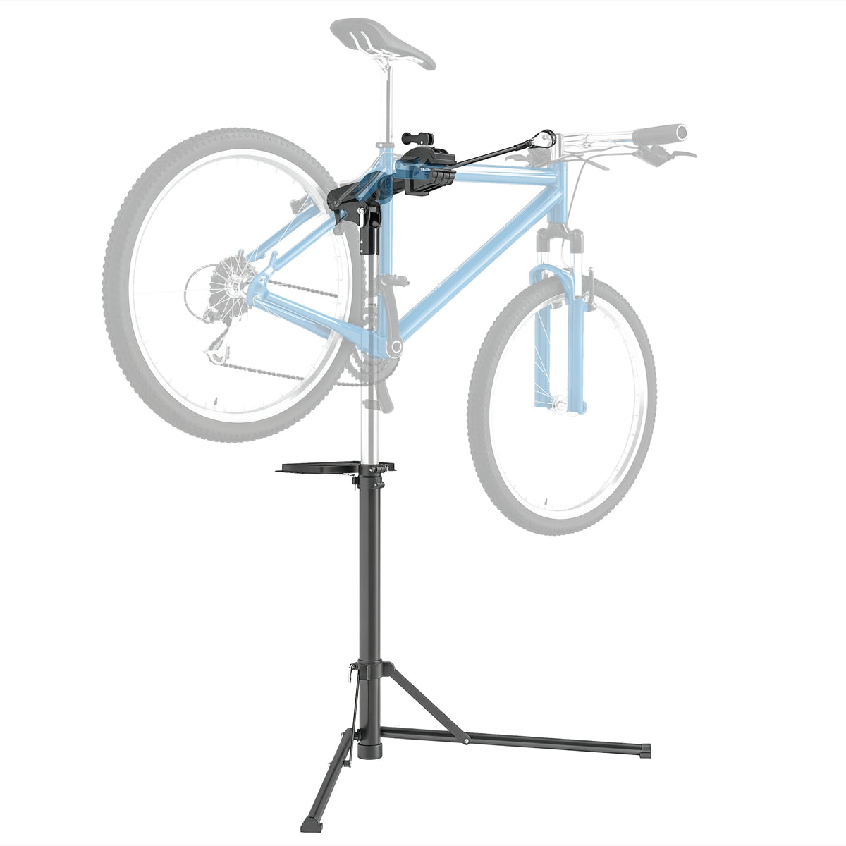 Suporte para Reparação de Bicicleta Suporte para Bicicleta Dobrável com Bandeja Magnética Altura Ajustável 107-160 cm e Giratório 360º Carga 40 kg Preto — foto 1