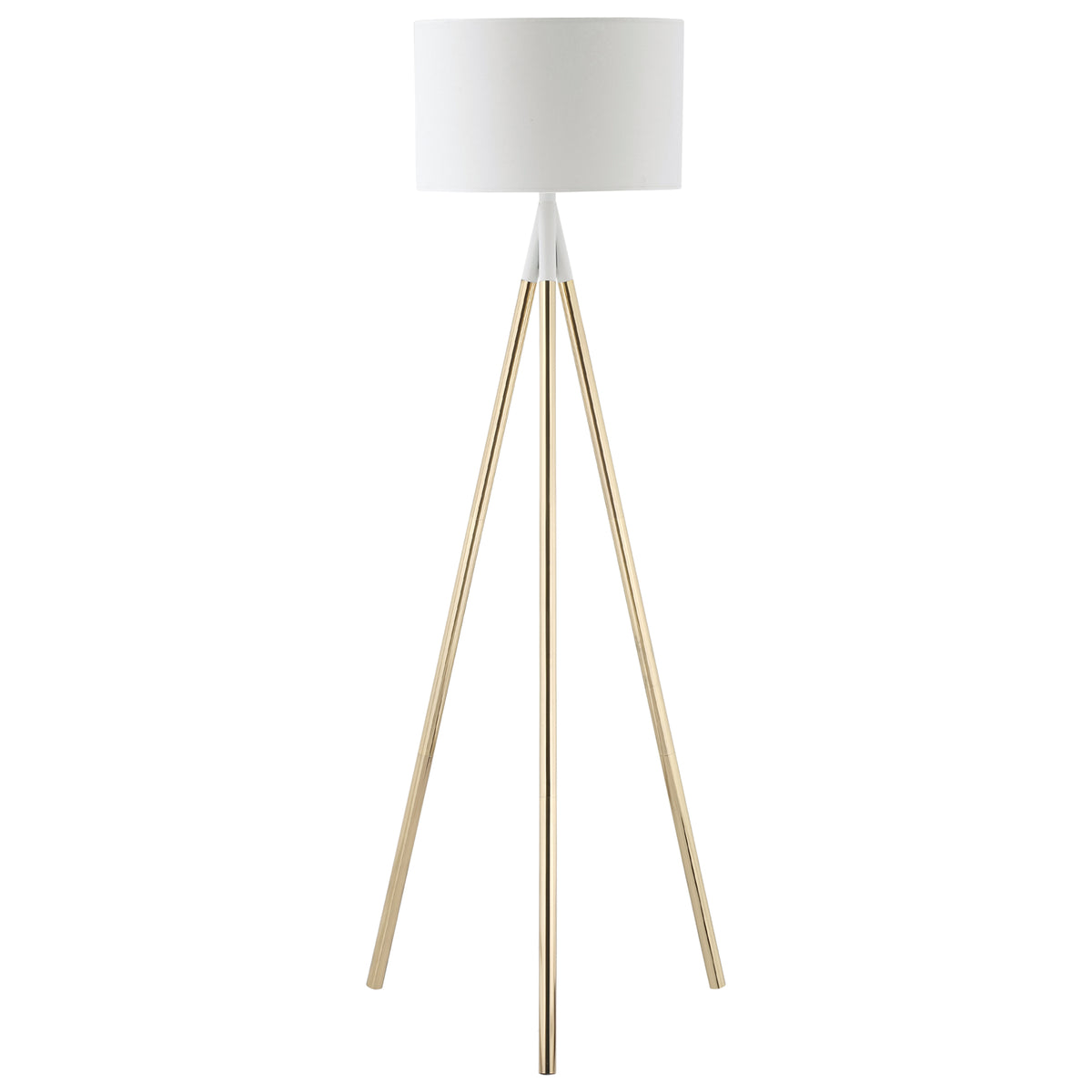 Candeeiro de Pé com Tripé de Metal Suporte para Lâmpadas E27 Máx. 40W Ecrã de Tecido e Interruptor de Pé Candeeiro de Pé Moderno para Sala de Estar Dormitório Ø53x144cm Branco e Dourado — foto 1