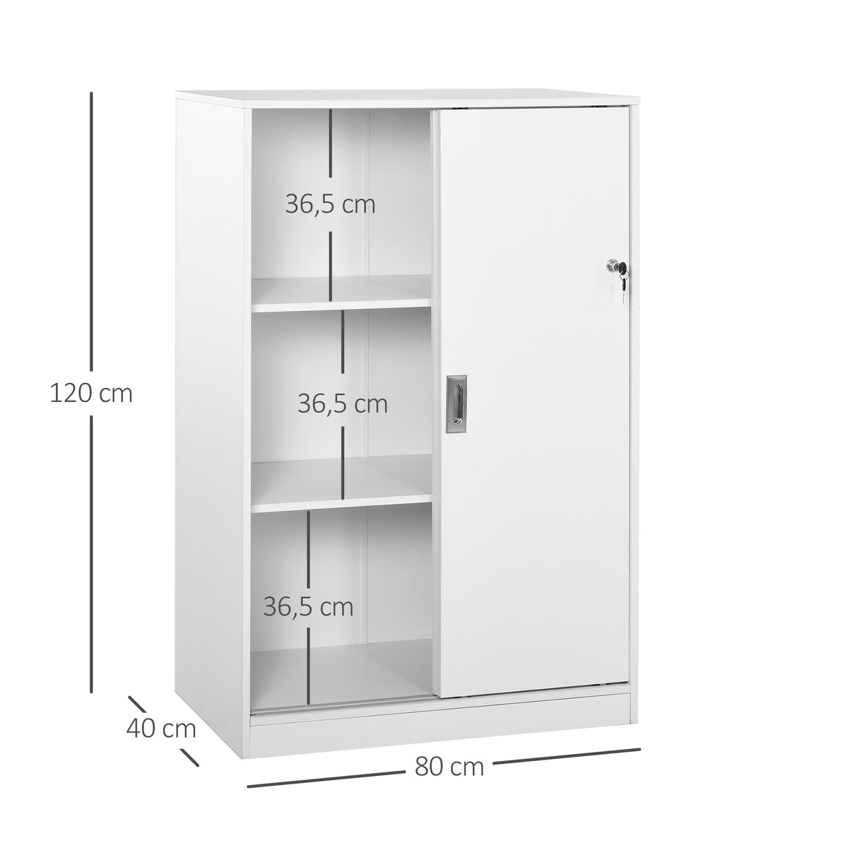 Armário de escritório com 2 portas deslizantes e 3 prateleiras para escritorio 80x40x120 cm Branco — foto 3