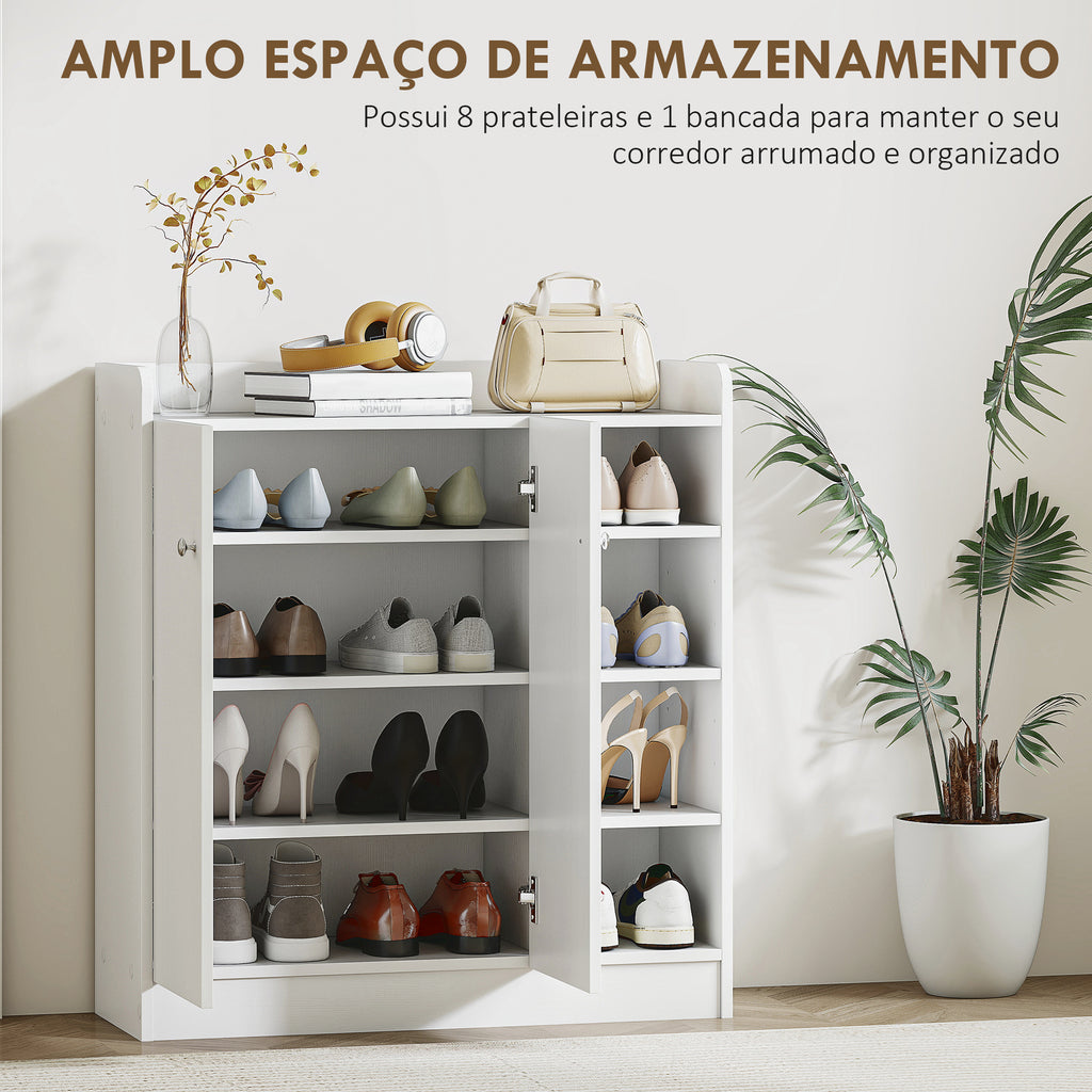 Sapateira Armário Multiuso com 2 Portas Prateleiras Interiores e 4 Prateleiras Exteriores com Altura Ajustável 83x30x90 cm Branco — foto 4