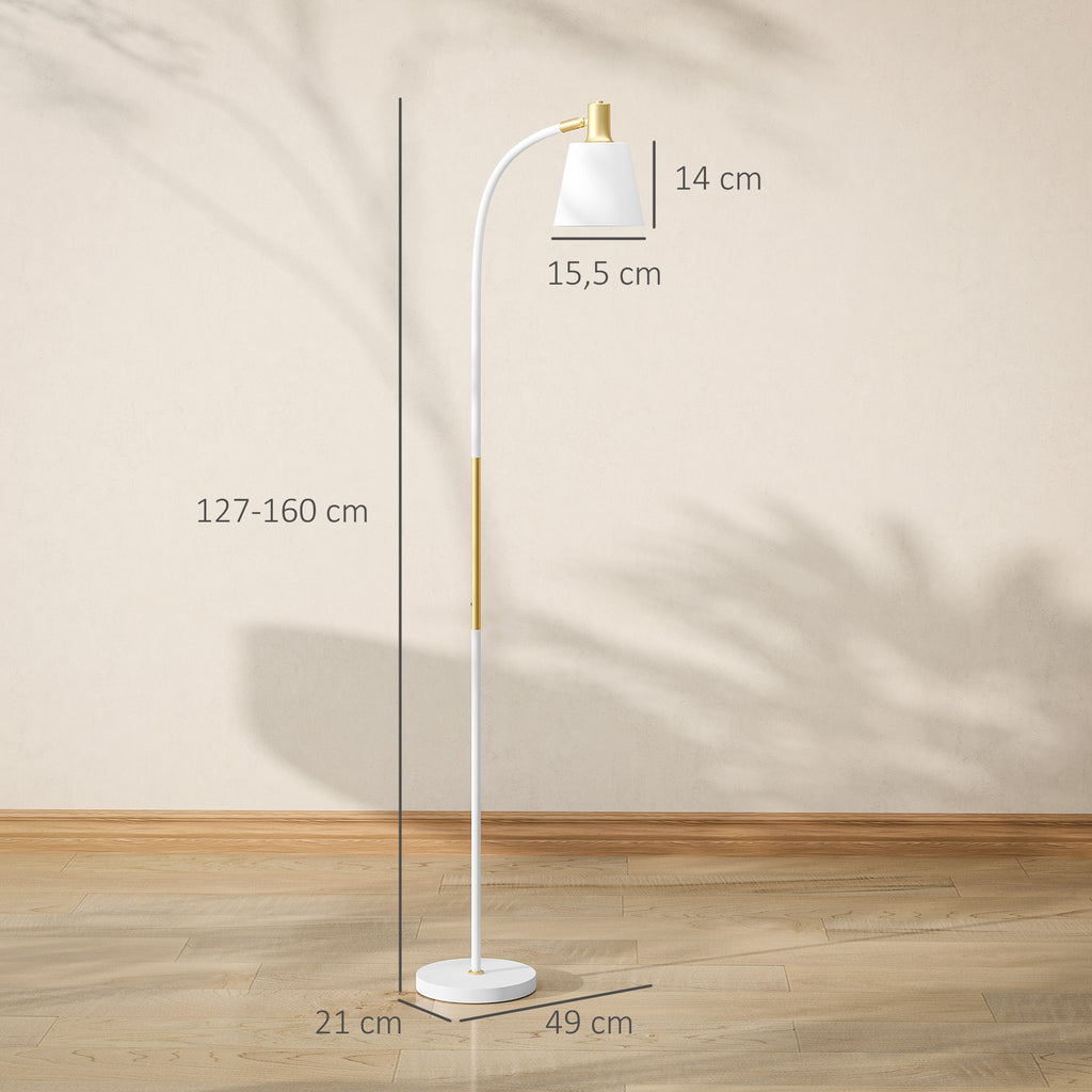 Candeeiro de Pé LED Candeeiro de Pé para Sala de Estar com Altura Ajustável Ecrã Interruptor Basculante para Sala de Estar Escritório Quarto 49x21x127-160 cm Branco e Dourado — foto 3