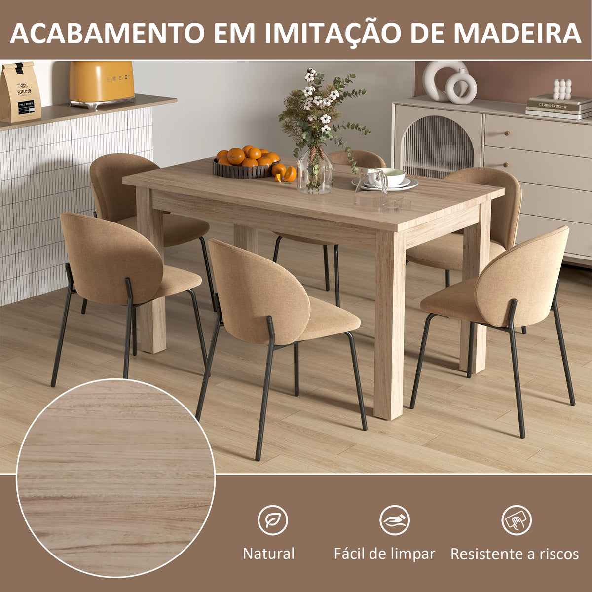Mesa de Jantar Mesa Retangular para 6 Pessoas Mesa de Refeição com Bancada Laminada para Cozinha Sala 140x80x78 cm Madeira — foto 6