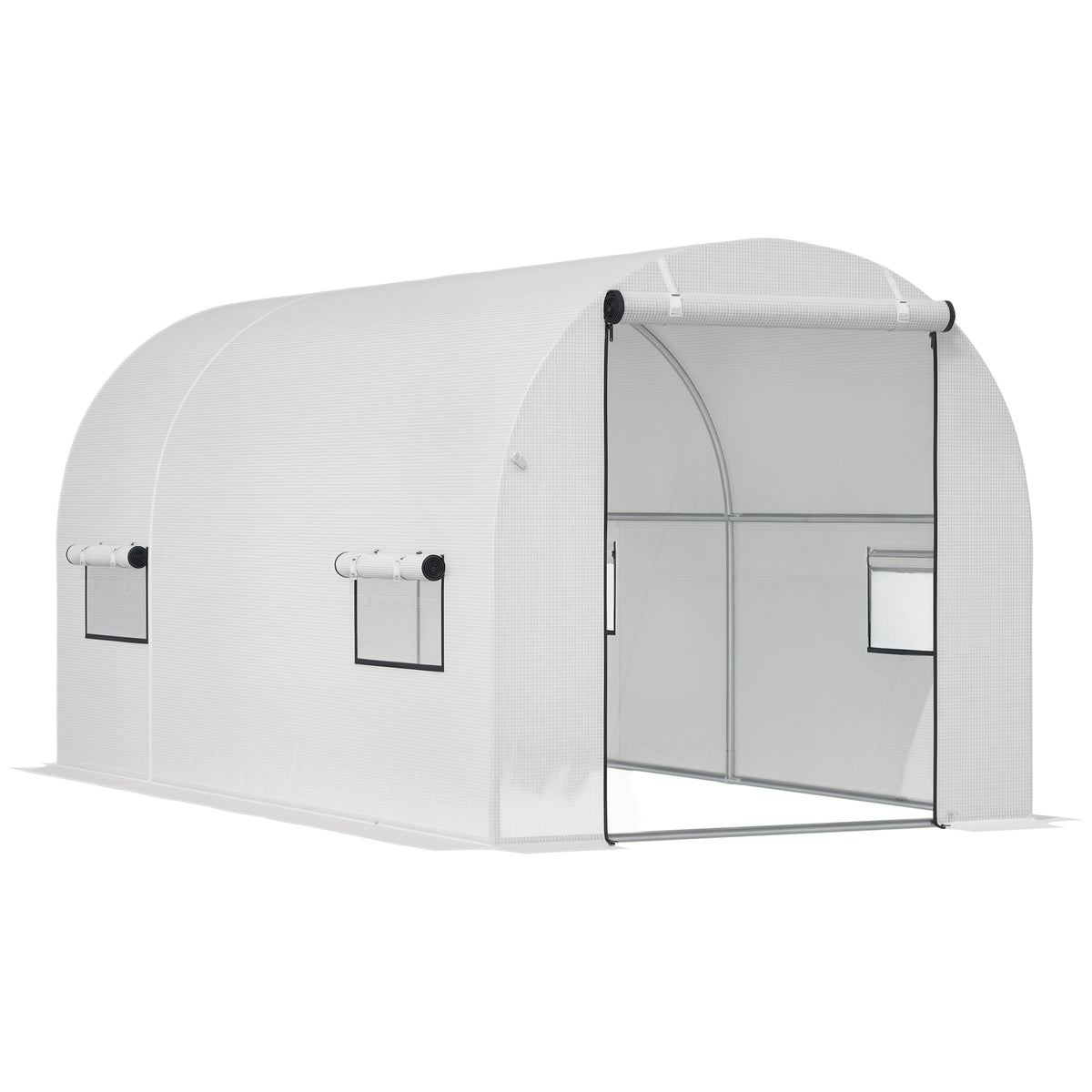 Estufa Jardim Tipo Túnel com janelas e portas para cultivo de plantas Cobertura PE Estrutura de aço 295x200x190cm branca — foto 1
