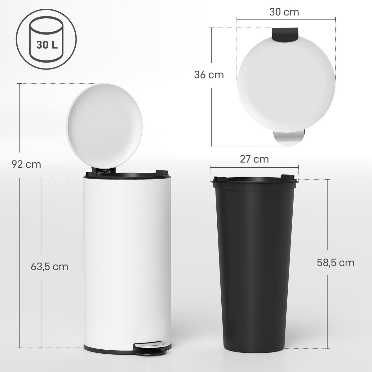 Balde de Lixo para Cozinha 30L Cubo de Lixo com Pedal Tampa com Fechamento Suave e Cubo Amovível para Escritório Estúdio Creme — foto 3
