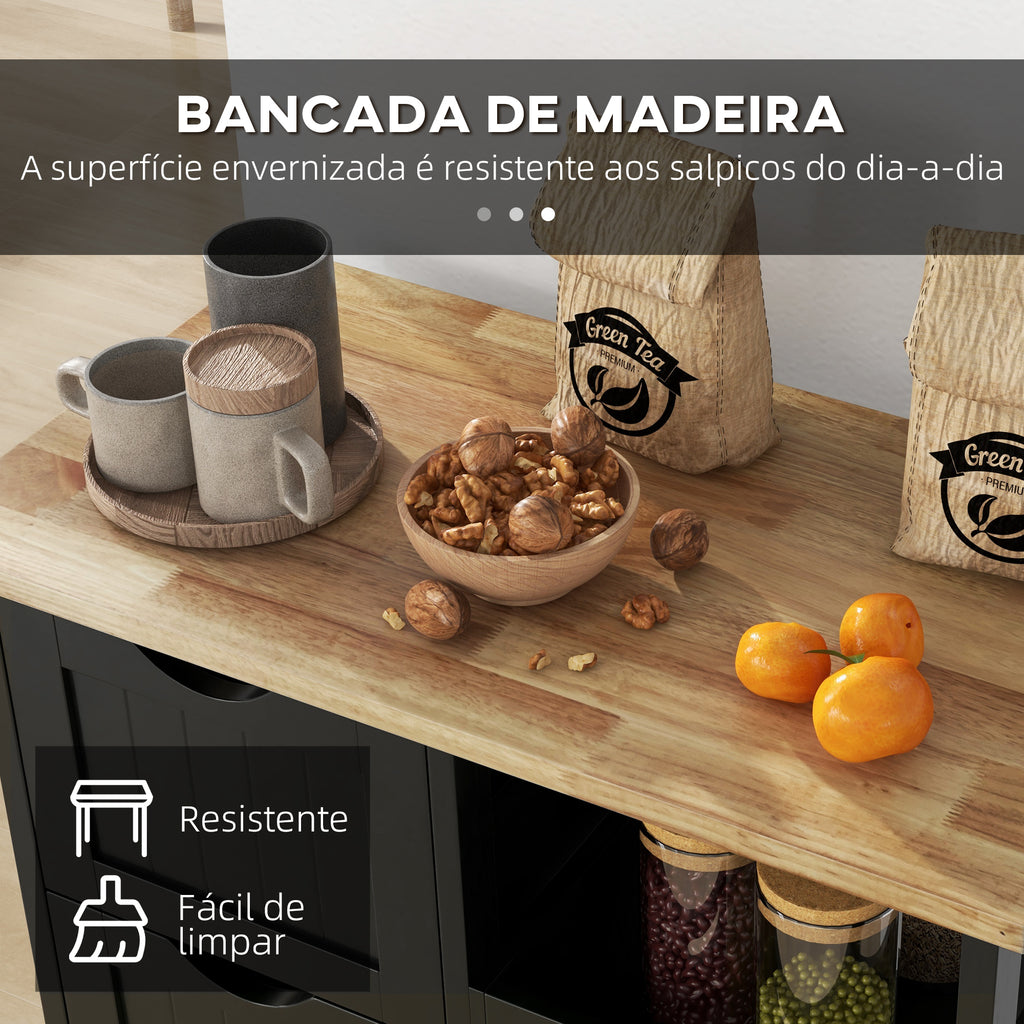 Carrinho de Cozinha com Rodas Carrinho de Serviço Multiuso com 3 Gavetas 2 Prateleiras Abertas e Bandeja para Sala de Jantar Sala de Estar 67x37x85,5 cm Preto — foto 6