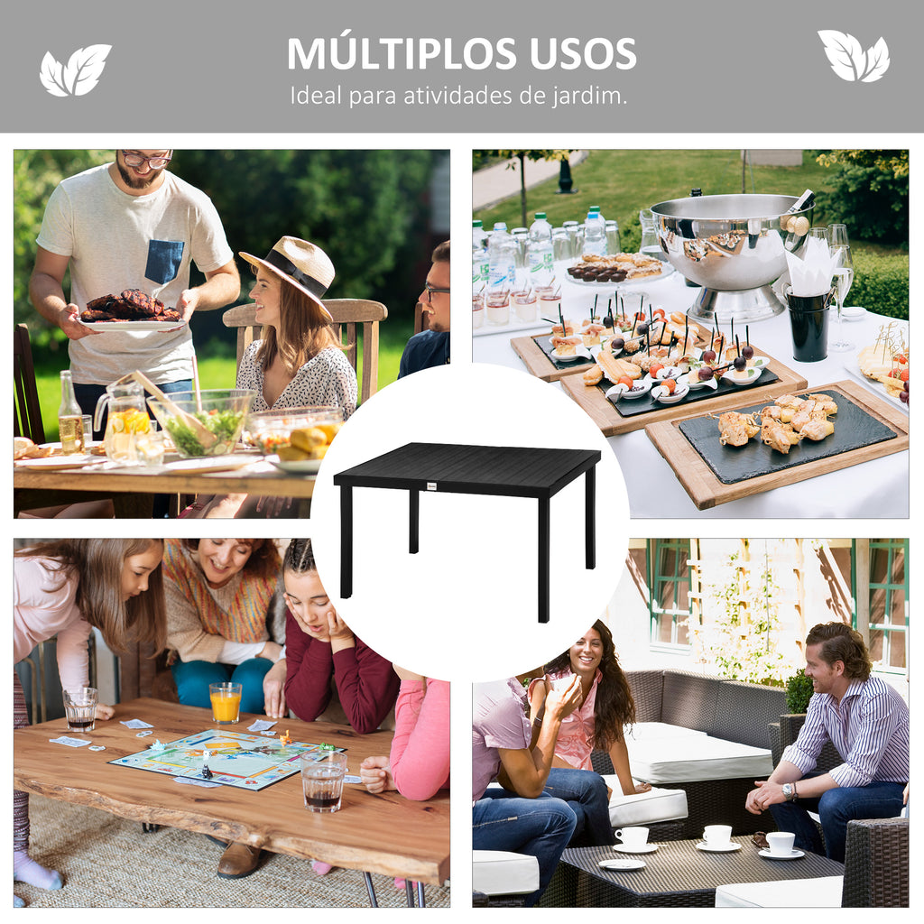 Mesa de Jardim Retangular Mesa de Exterior para 6 Pessoas com Bancada de Ripas e Estrutura de Alumínio para Terraço Balcão 140x90x74cm Preto — foto 6