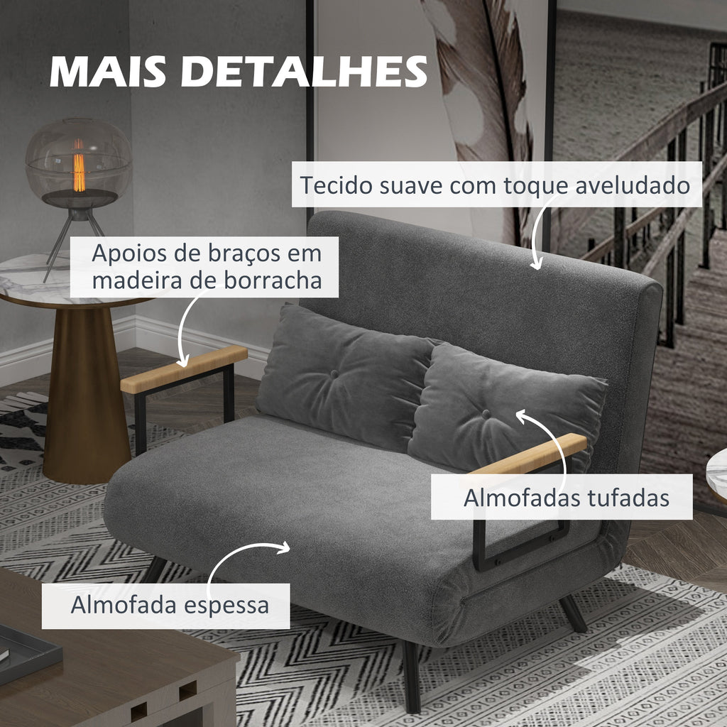 Sofá Cama Sofá Convertível em Cama de 2 Lugares Dobrável com Encosto Ajustável em 5 Níveis e 2 Almofadas Acolchoadas para Escritório Dormitório Sala de Estar 102x73x81 cm Cinza - Modelo 1 — foto 6