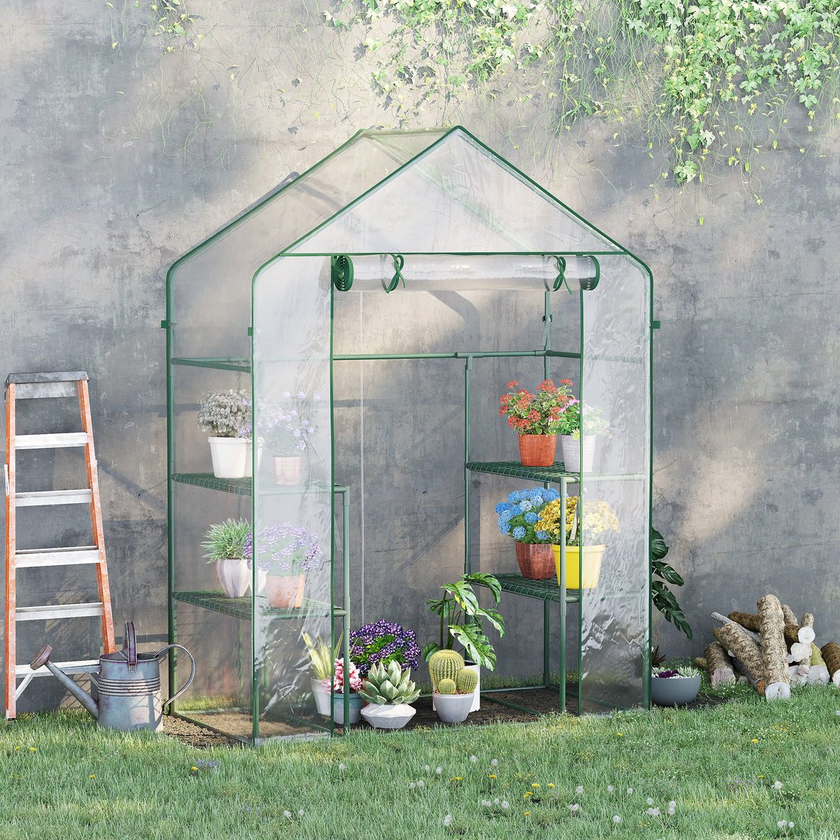 Estufa de Jardim Estufa de Terraço com 4 Prateleiras 1 Porta com Fecho de Correr para Cultivo de Plantas Flores Vegetais 142x73x195 cm Verde — foto 2