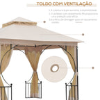 Gazebo de jardim 3x3m com 4 cortinas laterais com zíper e telhado duplo com 8 furos de drenagem bege — foto 4