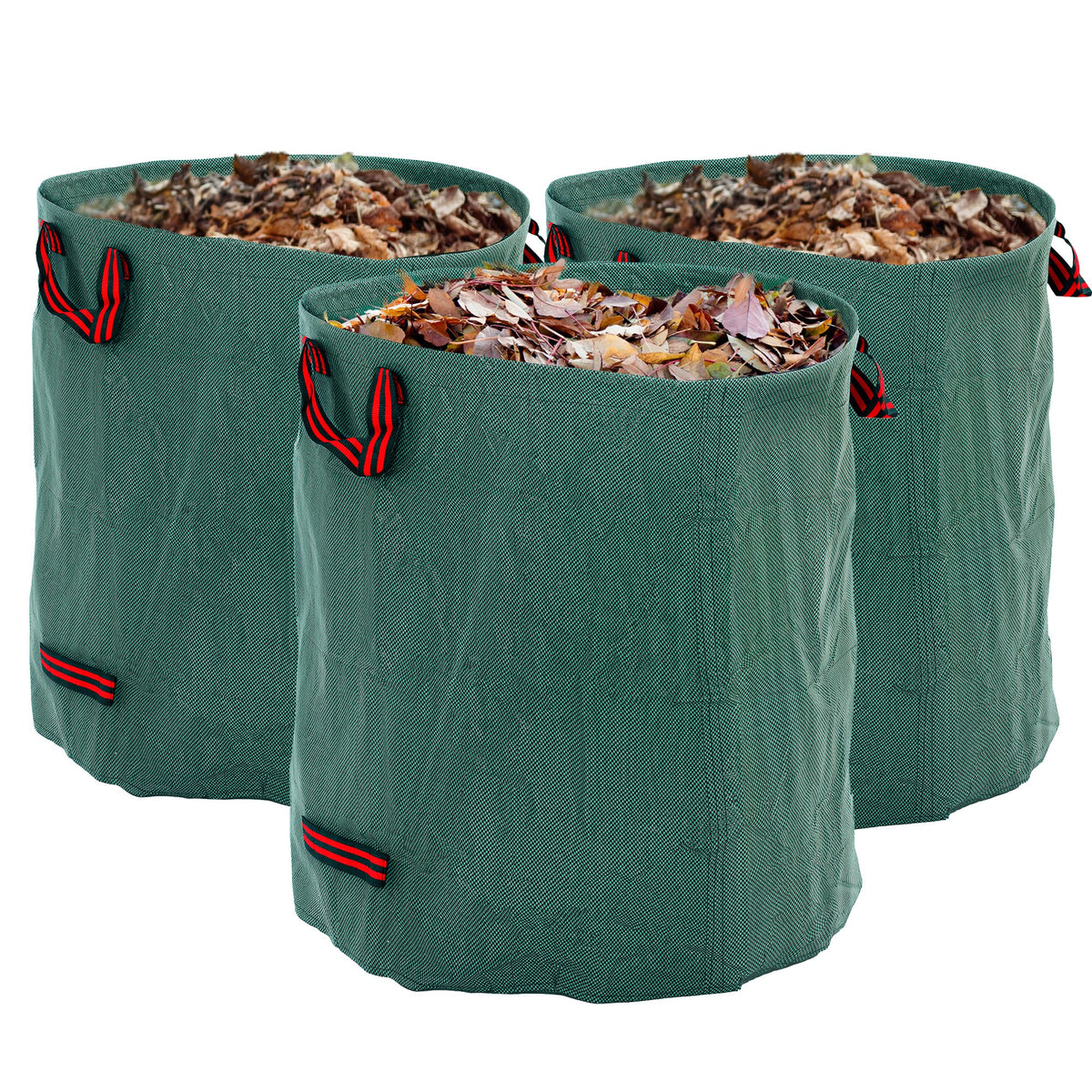 Conjunto de 3 Sacos de Resíduos de Jardim 272L Sacos para Resíduos Resistentes com Pegas Reforçadas e Aros Flexíveis Dobráveis e Reutilizáveis Ø67x76 cm Verde — foto 1