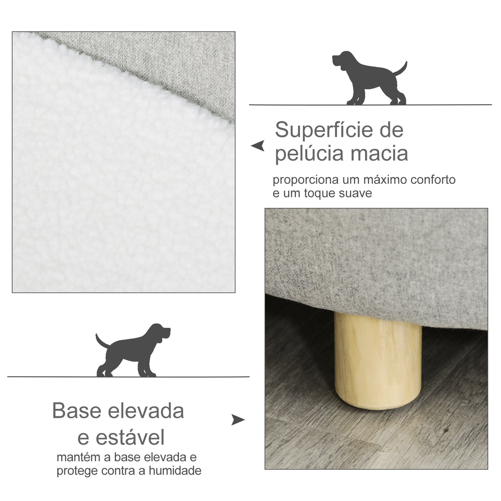 Sofá Cama para Animais de Estimação Pequenos e Medios com Almofada Acolchoada Amovível Pernas de Madeira Bordas Elevadas 81x61x24 cm Cinza — foto 6