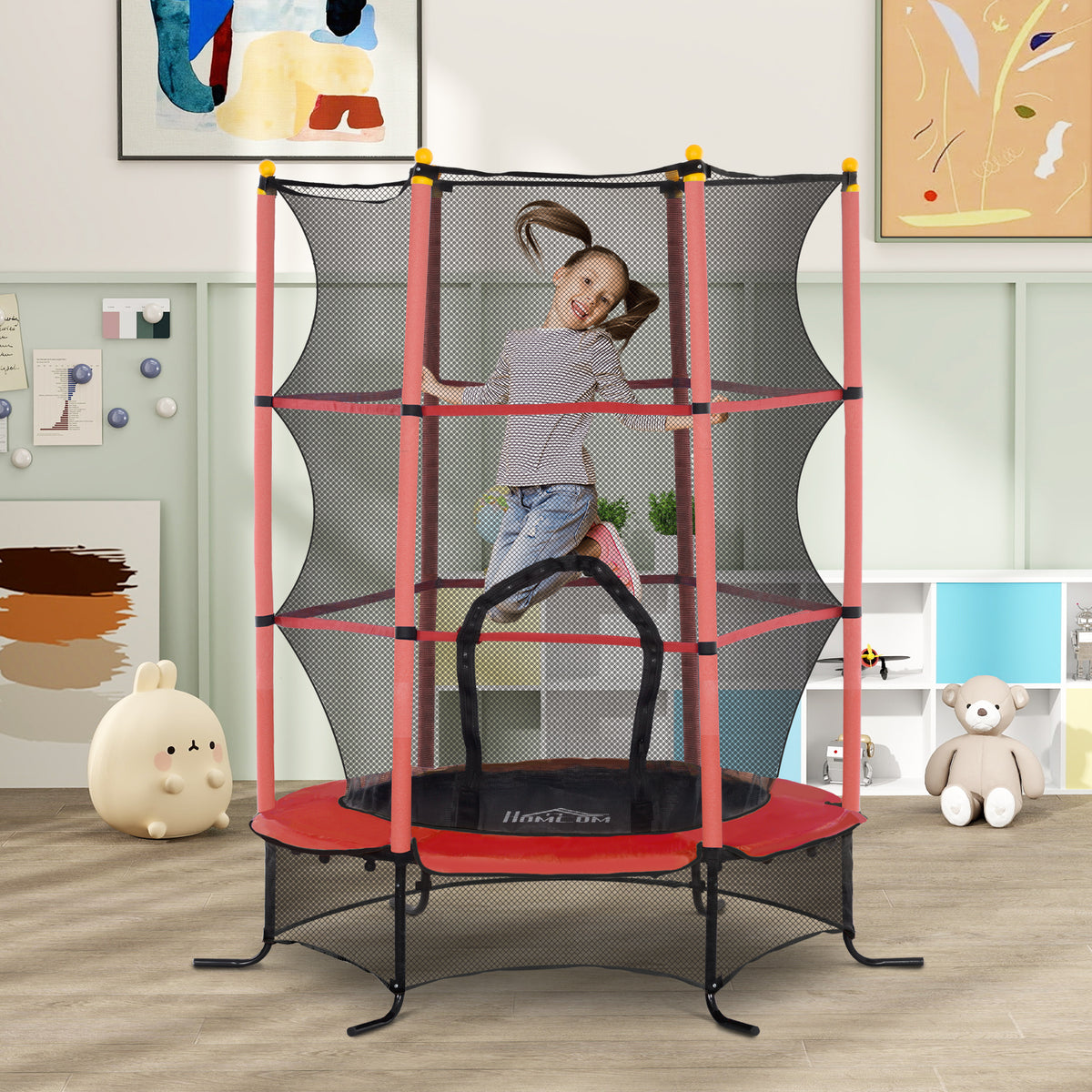Trampolim para Crianças acima de 3 Anos Cama Elástica Infantil com Rede de Segurança e Estrutura de Aço para Interiores e Exteriores Carga 50 kg Ø163x190 cm Vermelho — foto 2