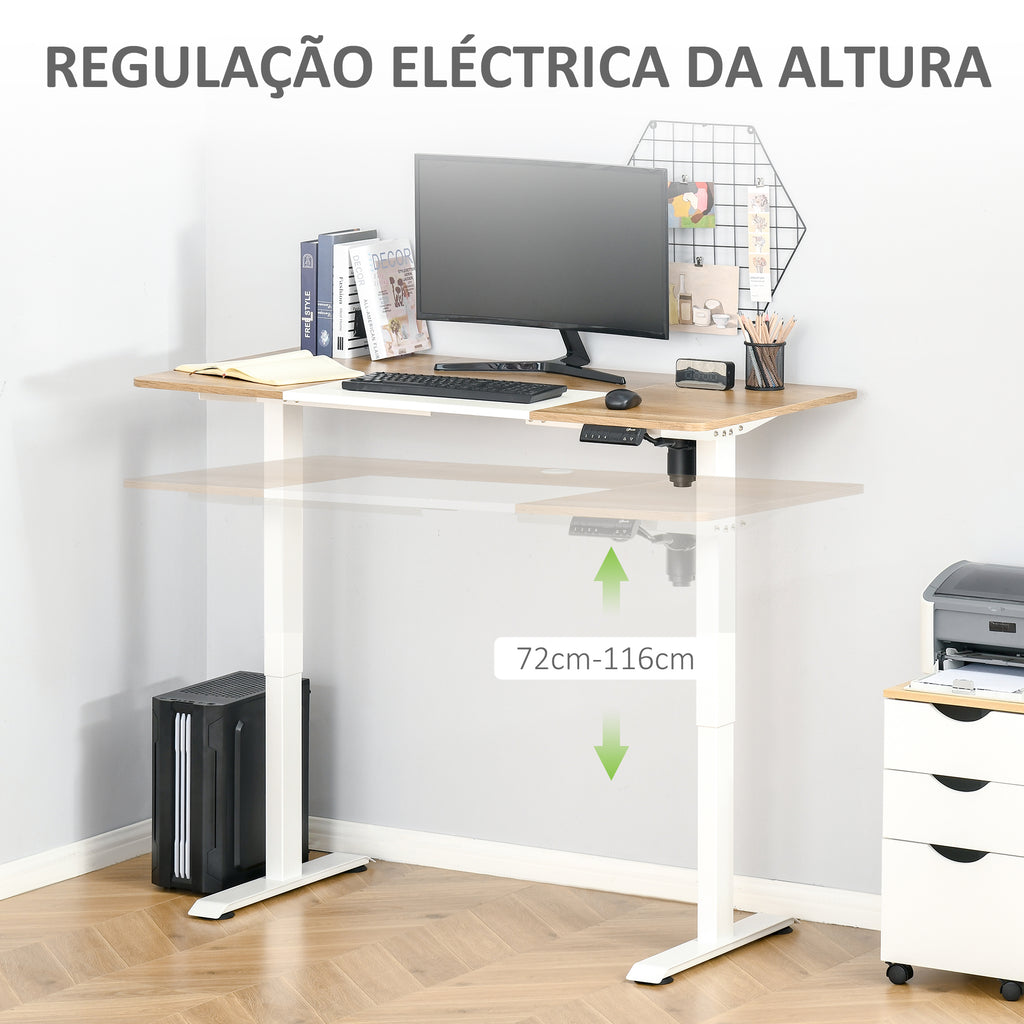 Secretária Elétrica de Pé com Ajuste Elétrico de Altura e 4 Teclas de Memória para Casa Escritório 140x70x72-116 cm Branco e Natural — foto 4