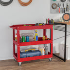 Carrinho de Ferramentas com Rodas Carro de Ferramentas de Oficina de Aço com 3 Prateleiras de Armazenamento e Alça Lateral para Garagem Oficina Carga Máxima 150kg 83x35,3x76 cm Vermelho — foto 2