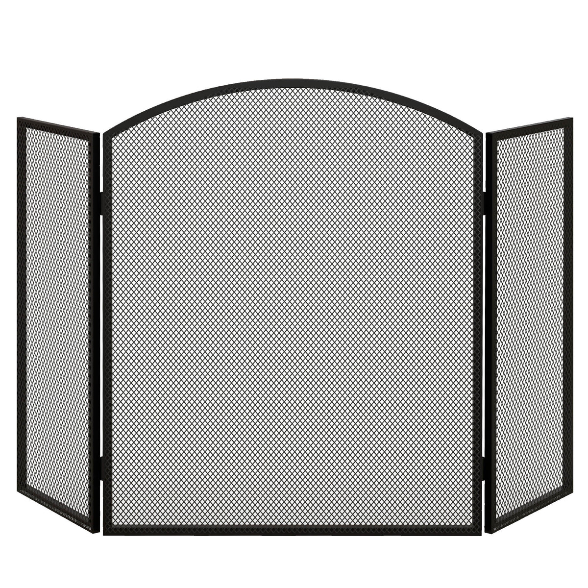 Frente para Lareira de 3 Painéis Protetor para Lareira Dobrável com Estrutura de Aço 96x62 cm Preto — foto 1