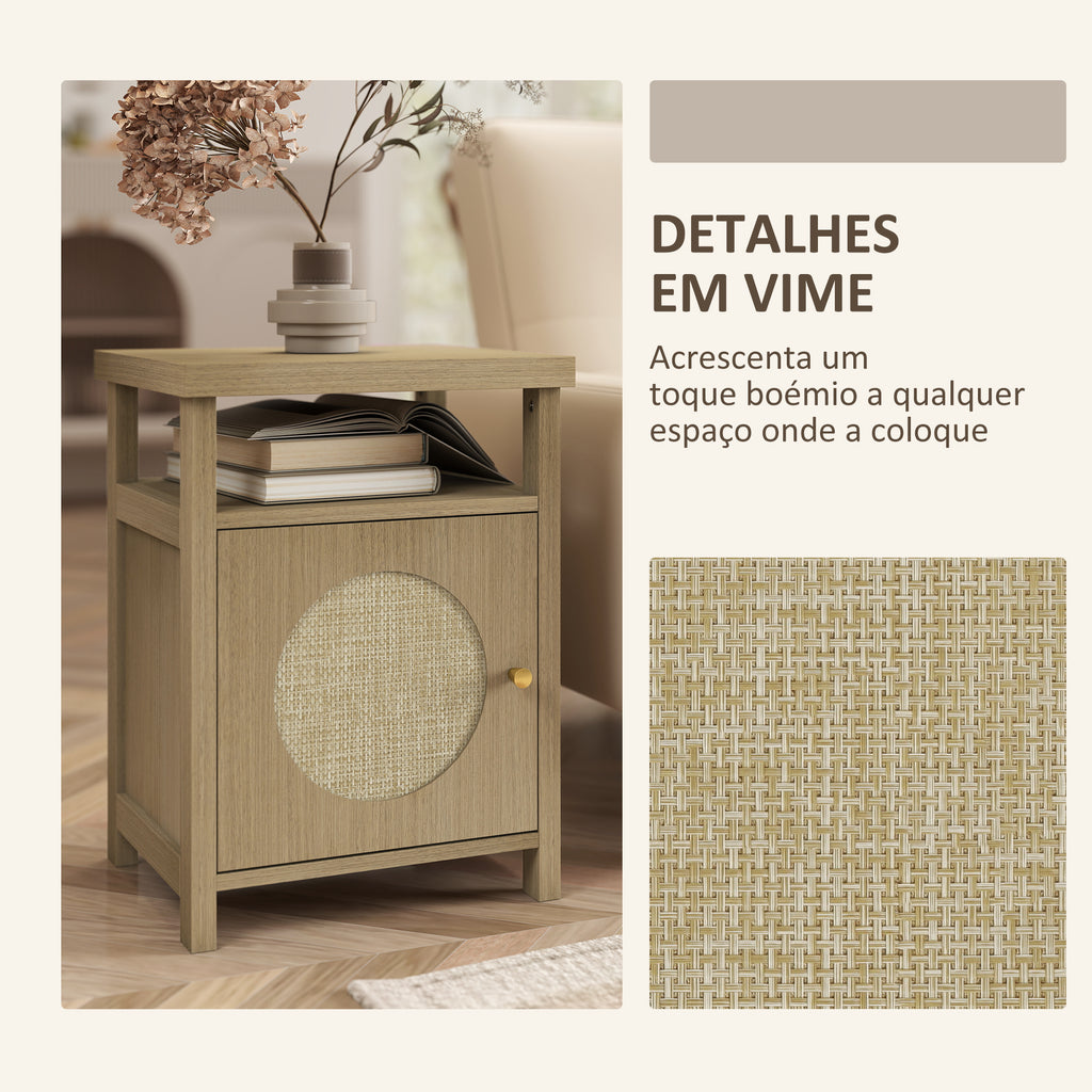 Mesa de Cabeceira com Porta de Vime Mesa de Cabeceira com Prateleira Aberta e Compartimento Móvel Auxiliar para Quarto Sala 40x35x55 cm Madeira — foto 4