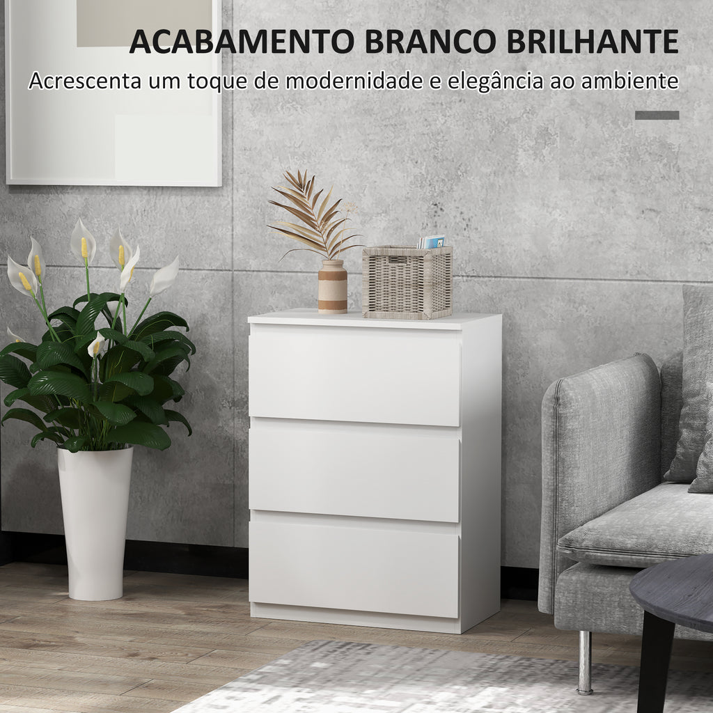 Cómoda com 3 Gavetas de Madeira Cómoda de Dormitório Cómoda Branca para Sala de Estar Estilo Moderno 55x34x75 cm Branco Brilhante — foto 5