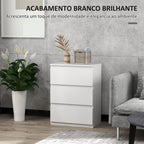Cómoda com 3 Gavetas de Madeira Cómoda de Dormitório Cómoda Branca para Sala de Estar Estilo Moderno 55x34x75 cm Branco Brilhante — foto 5