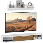 Conjunto de Móveis de Sala, Móvel de TV com Prateleira de Parede, Porta, Prateleiras Abertas, Orifícios para Cabos, para Televisão de Parede, 120x24x16 cm, Branco — foto 1