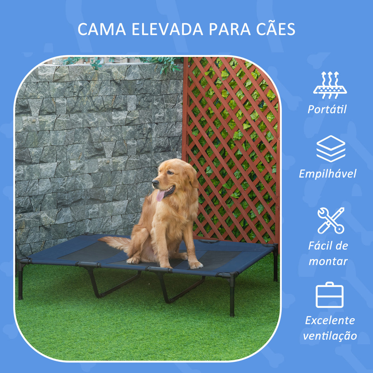 Cama para Animais de Estimação Cama Elevada para Cães Gatos com Tecido Transpirável para Dormir Relaxar Exterior Jardim Terraço 122x91x23cm Azul — foto 4