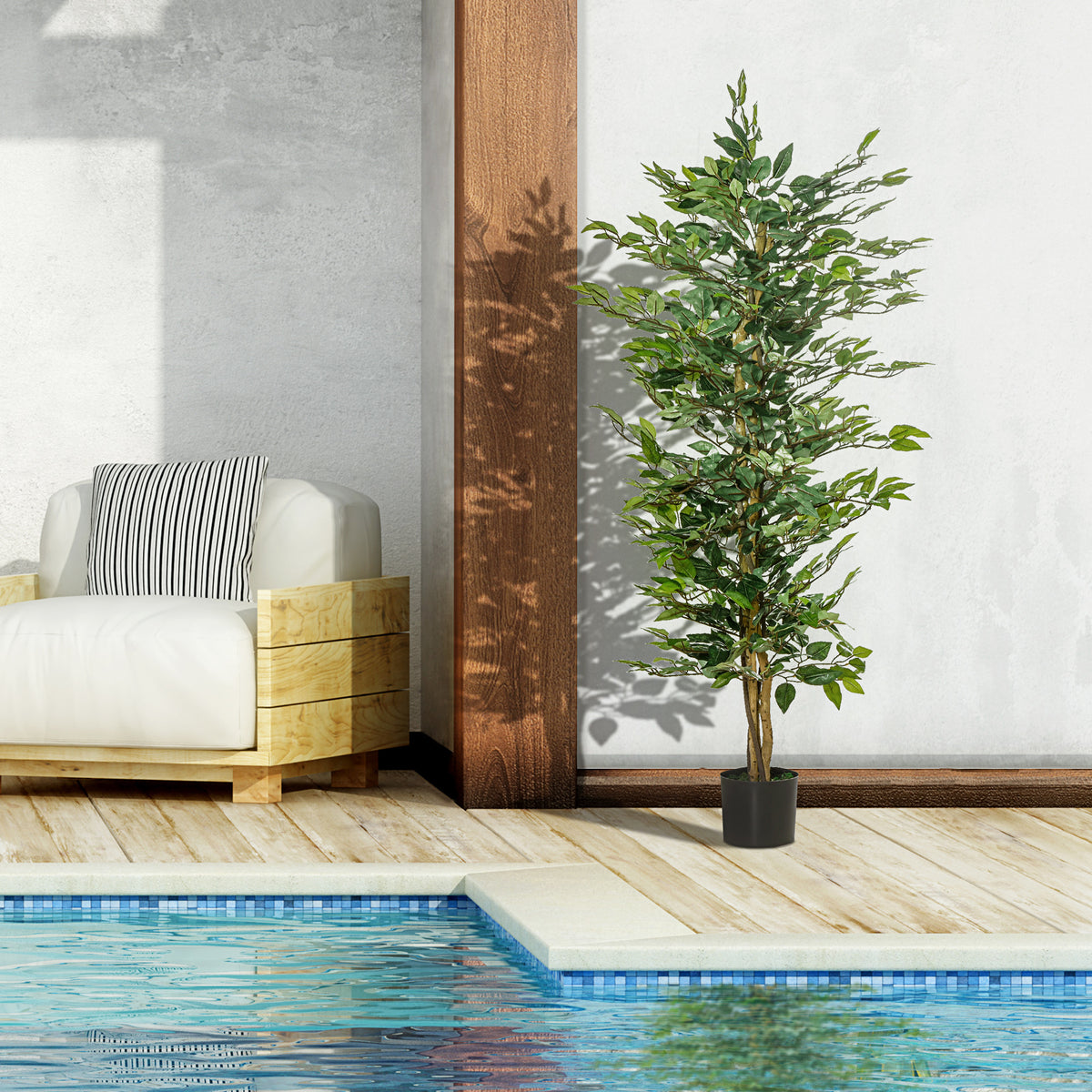 Planta Artificial Ficus no Vaso Altura 150cm Planta Artificial Decorativa com 1008 Folhas Realistas Planta Artificial para interior e Exterior Sala de Estar Escritório Verde — foto 4