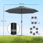 Chapéu de Sol de Jardim Ø295x250cm com Manivela Chapéu de Sol Exterior com Mecanismo de Inclinação e Mastro Desmontável de Metal para Terraço Piscina Pátio Cinza Escuro — foto 3