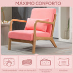 Poltrona Sala de Estar Nórdica Poltrona Individual Acolchoada com Apoio para os Braços e Estrutura de Madeira de Borracha para Dormitório Carga 120 kg 61x78x76 cm Rosa — foto 4