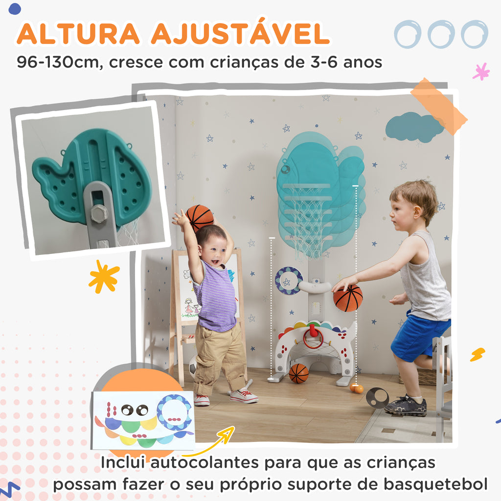 Cesta de Basquetebol Infantil 5 em 1 Cesta de Basquetebol para Crianças com Altura Ajustável com Tema Peixe Dourado Futebol Golf Jogo de Lançamento de Bola para Interior Multicolorido — foto 6