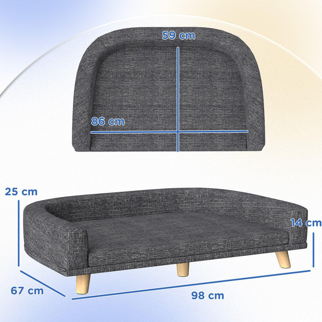 Sofá para Cães Cama Elevada para Cães Estofada com Almofada Lavável e Pés de Madeira de Pinho Carga Máxima 40 kg 98x67x25 cm Cinza Escuro — foto 3