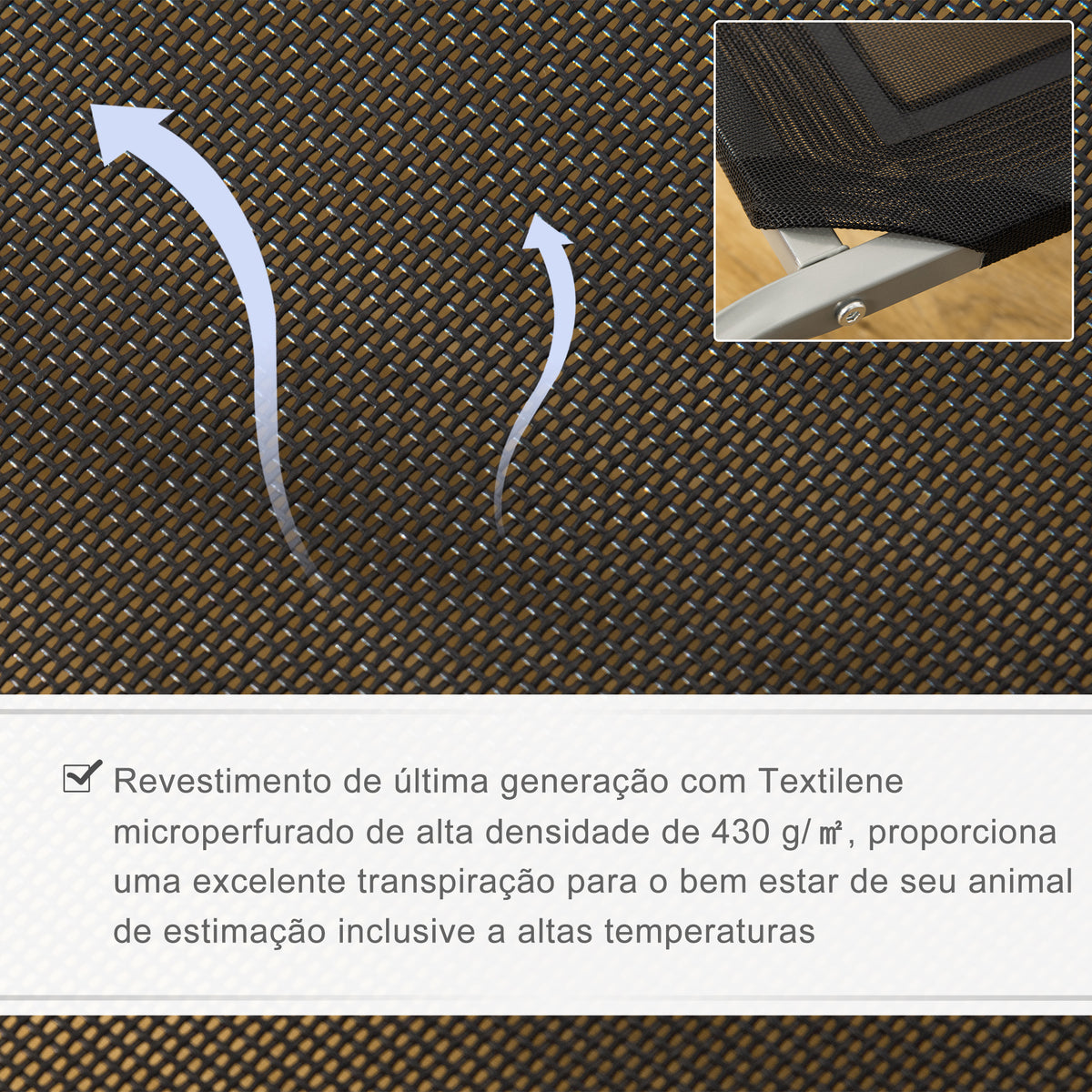Cama Elevada para Animais de Estimação Cama para Cães e Gatos Desmontável Tecido Textilene Exterior Jardim Terraço 90x65x20cm Preto — foto 5
