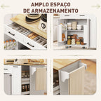 Ilha de Cozinha com Rodas Carrinho de Cozinha com Tomada USB Bancada Rebatível 2 Gavetas 2 Portas Prateleira Ajustável Porta-Temperos e Toalheiro 119,5x74x94,5 cm Branco — foto 6