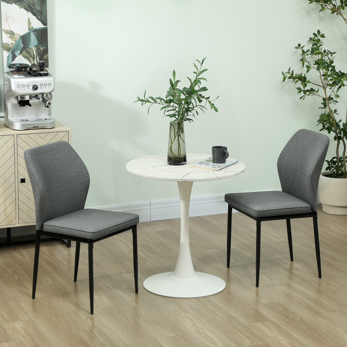 Conjunto de 2 Cadeiras de Jantar Modernas Cadeiras de Cozinha com Assento Acolchoado e Estofado Encosto Curvo Pés de Aço para Sala Quarto 45x57x86 cm Cinzento — foto 2