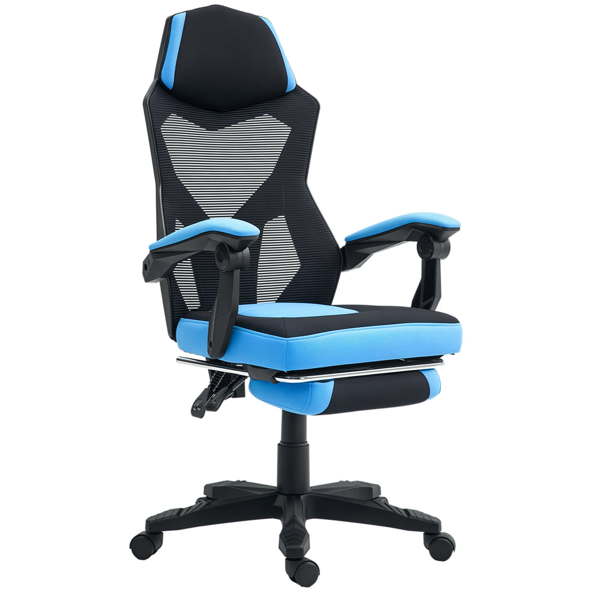 Cadeira de Escritório Ajustável em Altura Cadeira para Secretária Giratória de 360° Reclinável até 135° com Apoio para os Braços e Apoio para os Pés Retrátil 58x72x108-118 cm Azul — foto 1
