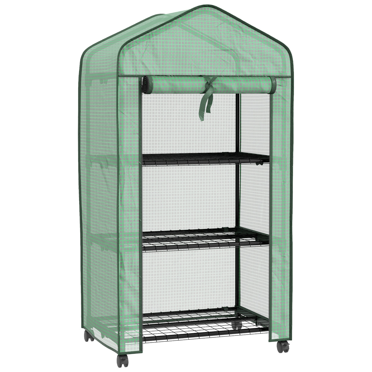 Mini estufa de jardim com 3 prateleiras, capa PE de alta densidade, porta enrolável, 4 rodízios, dim. 69L x 49l x 130H cm — foto 1