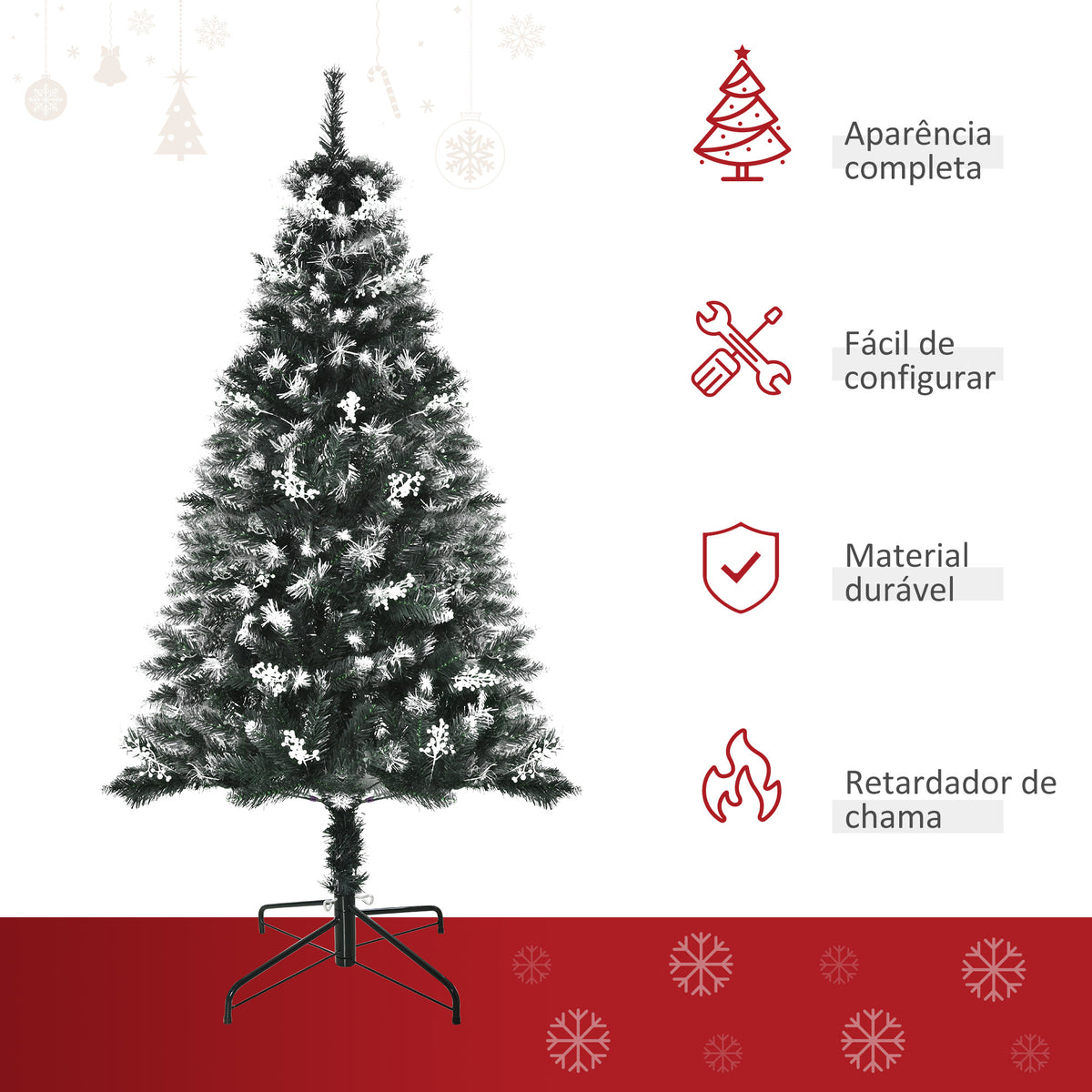 Árvore de Natal 150 cm Árvore de Natal Automática com 378 Ramos 41 Decorações Suporte em Aço Base Dobrável e Removível para Sala Verde — foto 4