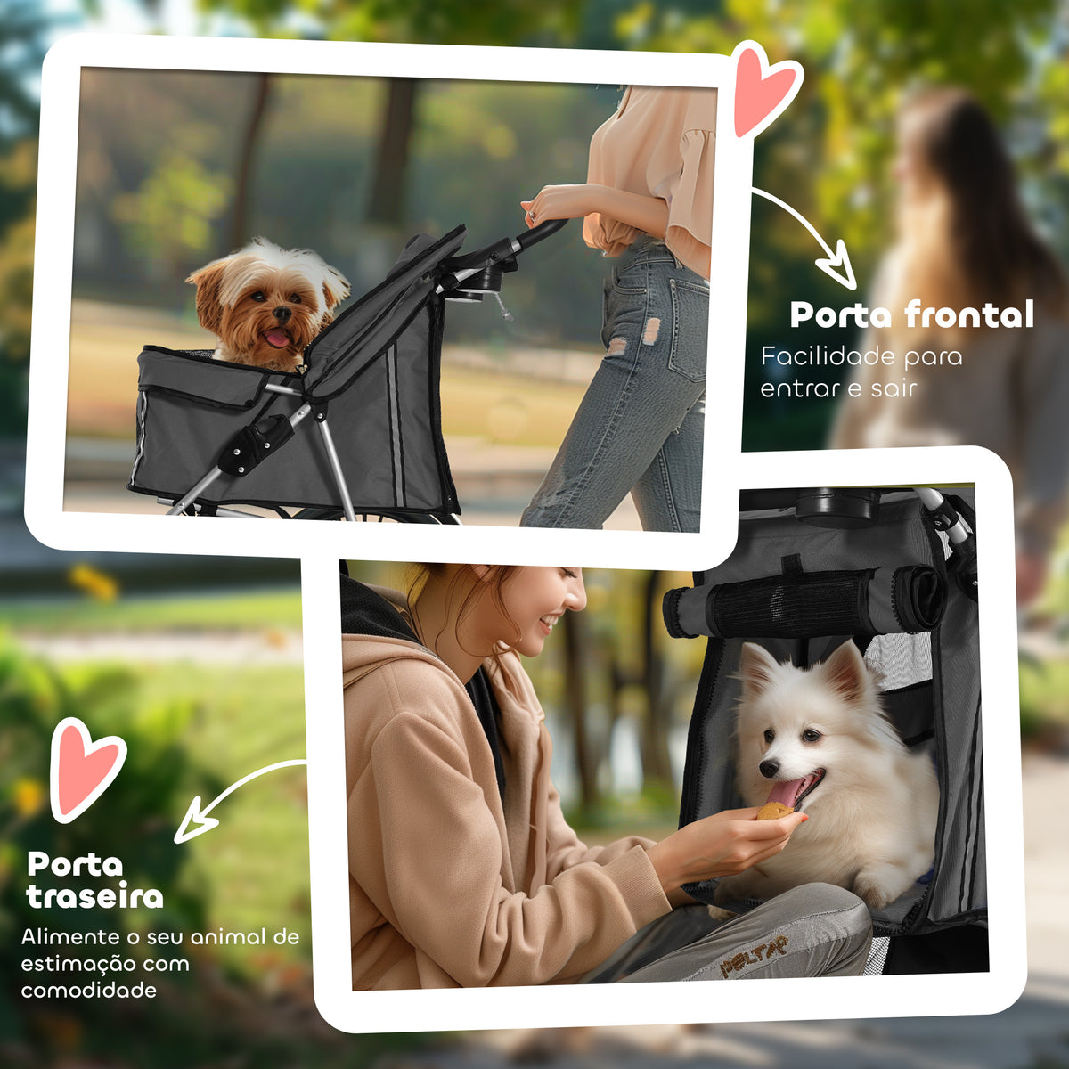 Carrinho para Cães Plegável, Coche para Cães Pequenos com Cesto de Armazenamento, Janelas de Rede, Suportes para Copos, Rodas EVA, Almofada Lavável, Travões, Carga 10 kg, 75x45x97 cm, Cinzento Escuro — foto 7