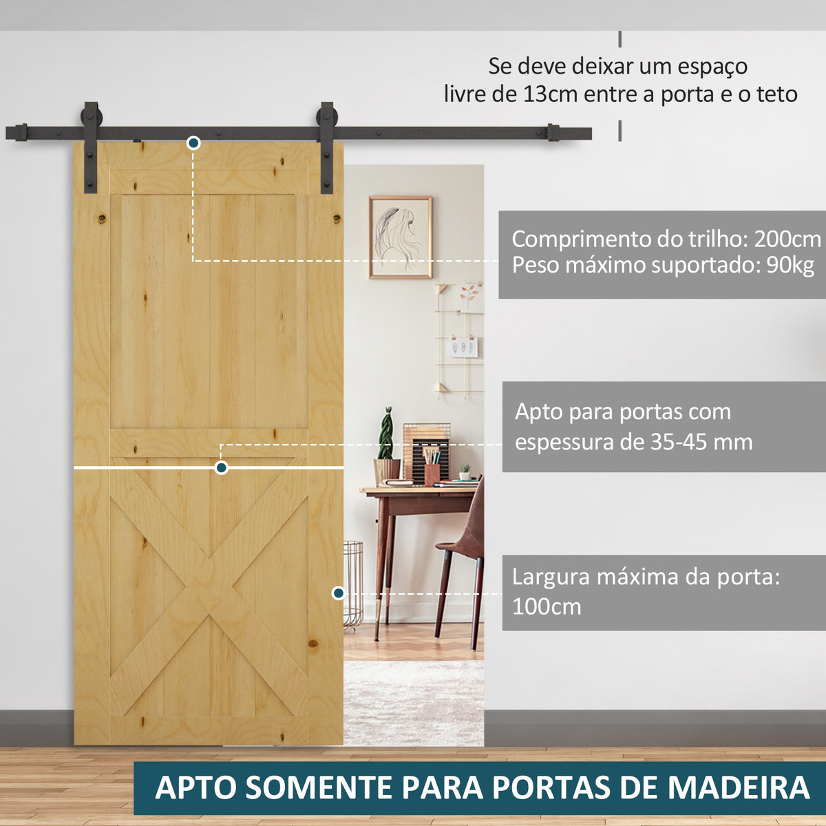 Kit de Instalação de Calha para Porta de Correr sem Obra - Cor Castanho - Aço Carbono – 200 x 4 x 0,6 cm — foto 4