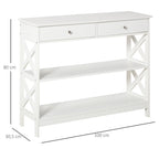 Mesa de console para Corredor com 2 gavetas e 2 prateleiras inferiores Móveis modernos Base elevada anti-inclinação 100x30.5x80 cm Branco — foto 3
