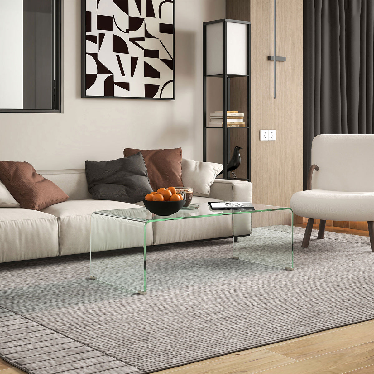 Mesa de Centro em Vidro Estável Design Monobloco Simples e Moderna 100x50x35 cm Transparente — imagem 3