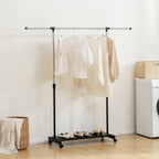 Charriot Extensível com Rodas Charriot de Roupa com Barra de Aço Inoxidável e Prateleira para Sapatos Altura Ajustável para Interior 94-159x42x93-168 cm Preto — foto 2